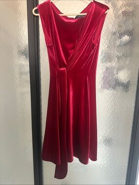 Chelsea Rose Red Velvet Midi Wrap Dress with Self-Tie